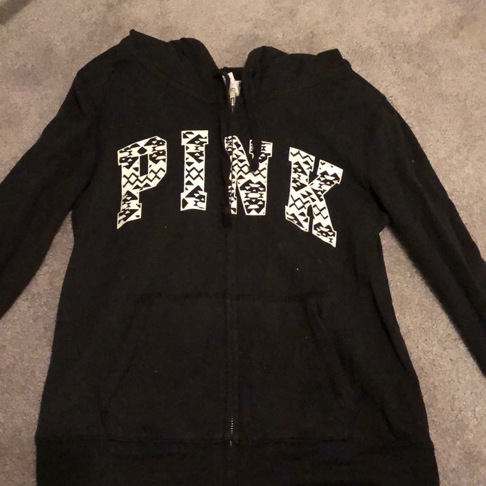Size small black Pink hoodie zips up front